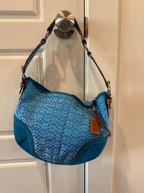 Vintage Coach Blue Signature Canvas Hobo Bag